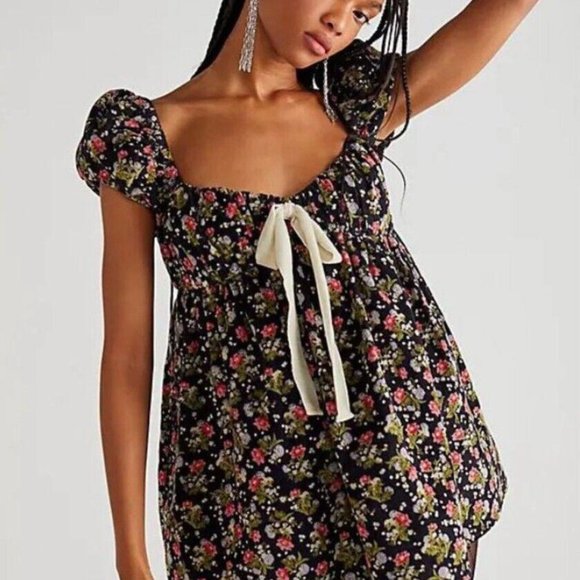 Free People Dresses & Skirts - SOLD Free People Corduroy Floral Printed Tunic Babydoll Dress NWOT S…